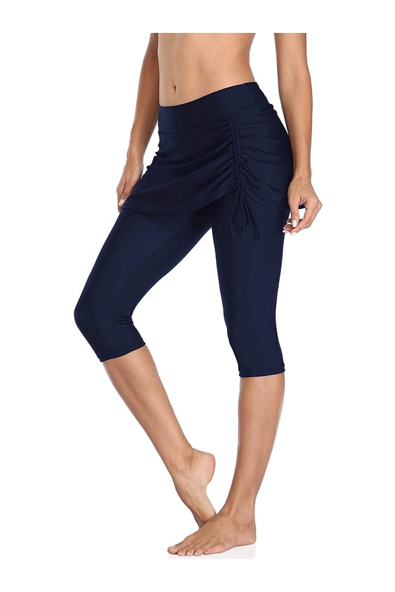 Women's High Waisted Skirted Swim Shorts Cropped Capri Surf Leggings Wetsuit Pants UV Boardshorts