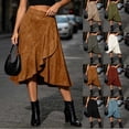 thumbnail image 1 of Women's High Waisted Skirts Asymmetrical Ruffle Flowy Business Casual Work Midi Skirt Brown XL(XL), 1 of 8