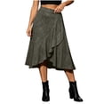 thumbnail image 1 of Women's High Waisted Skirts Asymmetrical Ruffle Flowy Business Casual Work Midi Skirt Dark Gray S(S), 1 of 8