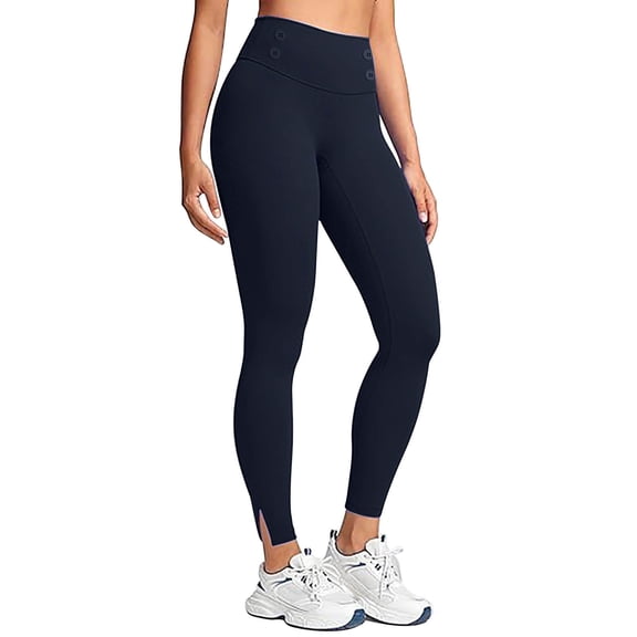 Women's High Waisted Slim Fit Yoga Leggings - Warm Solid Color Casual Workout Pants, Navy Blue Size XL