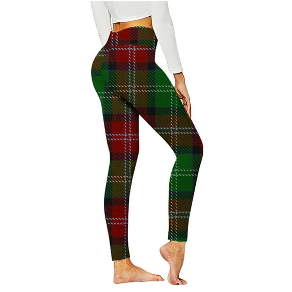 Women's High Waisted Slim Fit Yoga Pants Stretchy Workout Full Length Leggings Snow/Buffalo Print Capris Green,S