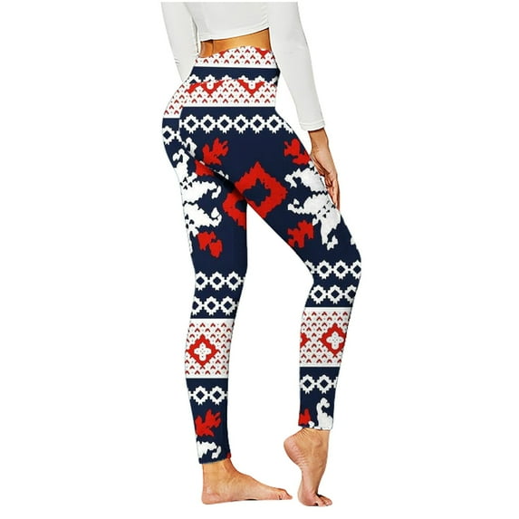 Women's High Waisted Slim Fit Yoga Pants Stretchy Workout Full Length Leggings Snow/Buffalo Print Capris Red,XL