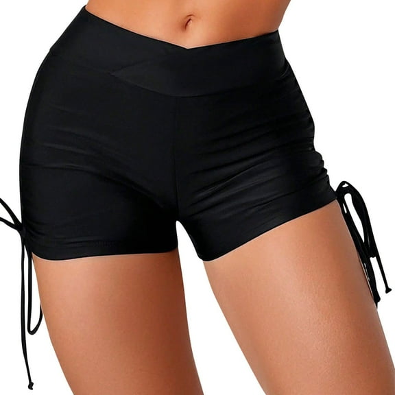 Women's High Waisted Sports Shorts Swimsuit With Tie Up Flat Angle Swim Trunks
