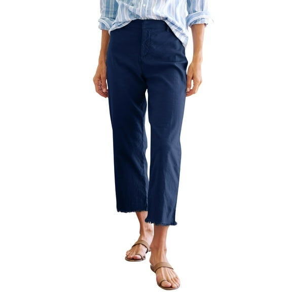 Women's High Waisted Straight Ankle Wide Leg Ripped Jeans Frayed Hem Stretchy Capri Denim Pants