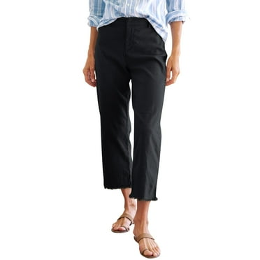Women's High Waisted Straight Ankle Wide Leg Ripped Jeans Frayed Hem Stretchy Capri Denim Pants