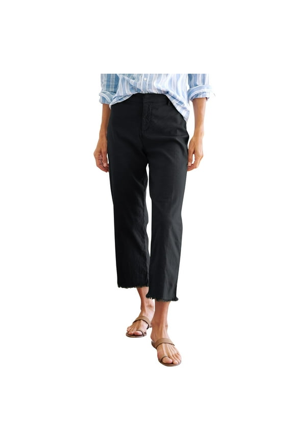 Women's High Waisted Straight Ankle Wide Leg Ripped Jeans Frayed Hem Stretchy Capri Denim Pants