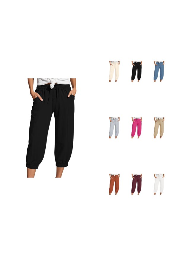 Women's High Waisted Straight Leg Casual Pants, Loose Fit Trousers with Tie Detail, Pure Color Comfortable Spring Summer Daily Wear Pants