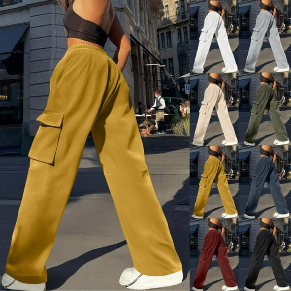 Women's High Waisted Straight Leg Corduroy Pants Trousers Slacks Solid Color Casual Loose Fit Elastic Waistband Pockets Soft Comfy Daily Wear Lounge Home Work Office Travel Essentials