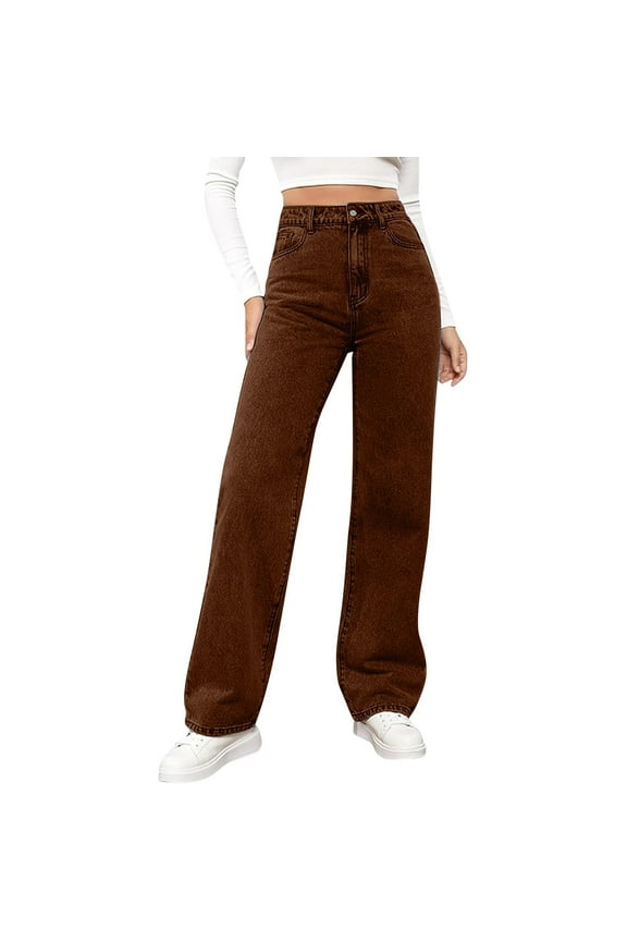 Women's High Waisted Straight Leg Jeans Stretchy Baggy Denim Pants Wash Casual Loose Fit Trousers with Pockets
