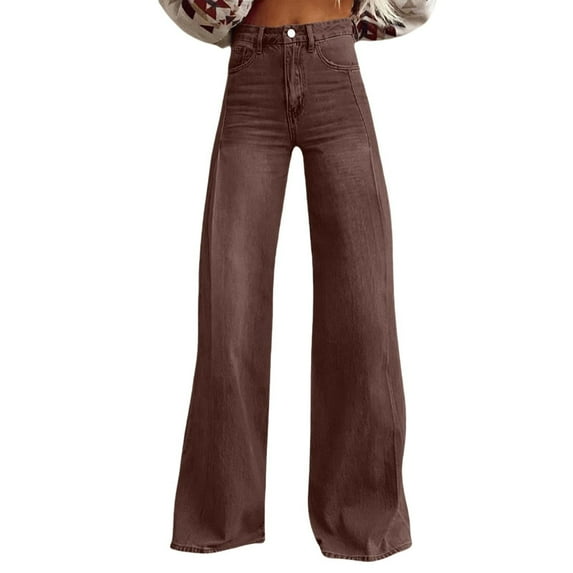 Women's High Waisted Straight Leg Jeans Trendy Plus Size Wide Leg Button Zipper Pants Loose Trousers with Pockets S-5XL