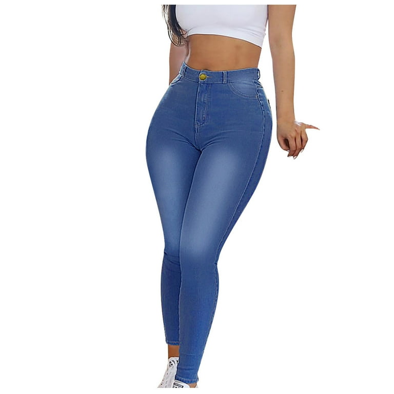 Women's High Waisted Straight Leg Long Jeans Waist Denim Pants Full Length  Pants Jeans Pockets Button Straight Denim Pants Slim-fit Pants Jeans Pants