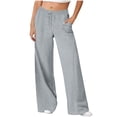 thumbnail image 1 of Women's High Waisted Straight Leg Wide Leg Sweatpants Baggy Drawstring Pants with Pockets Gray L, 1 of 5