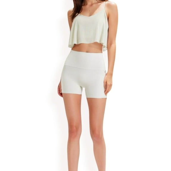 Women's High-Waisted Stretchy Biker Shorts with Back Pocket - Small, White
