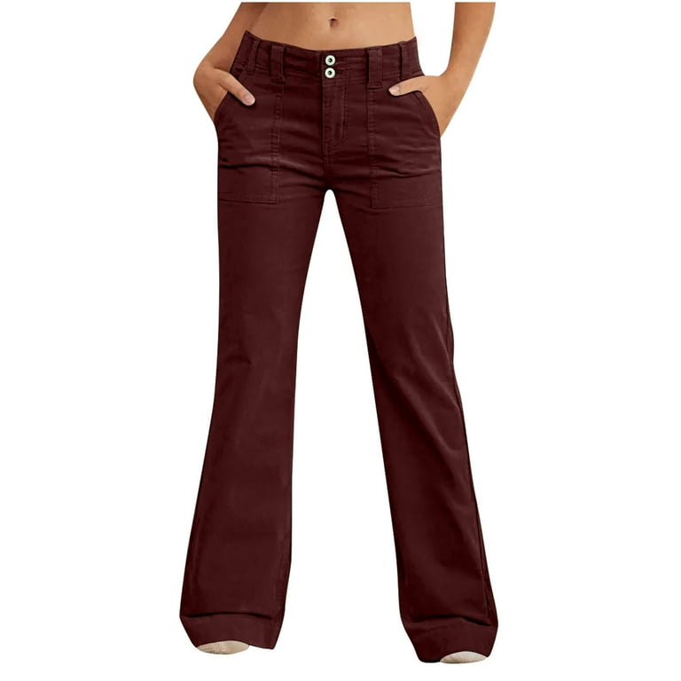 Women s High Waisted Stretchy Bootcut Pull On Dress Pants Casual Work Business Wide Leg Pants with Pockets Flare Pants