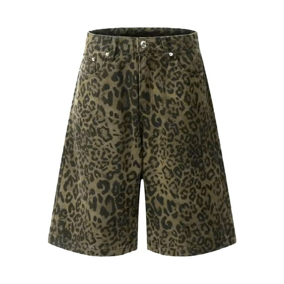 Women's High Waisted Stretchy Denim Bermuda Ripped Jeans Shorts High Street Leopard Print Denim Overalls Loose Fit Jean Dungarees Summer Flowy Shorts S-3XL