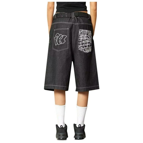 Women's High Waisted Stretchy Denim Bermuda Ripped Jeans Shorts Hop Street Jeans Summer Oversized Embroidered Wide Leg Loose Cropped Pants Baggy Dressy Casual Womens Jorts S-3XL