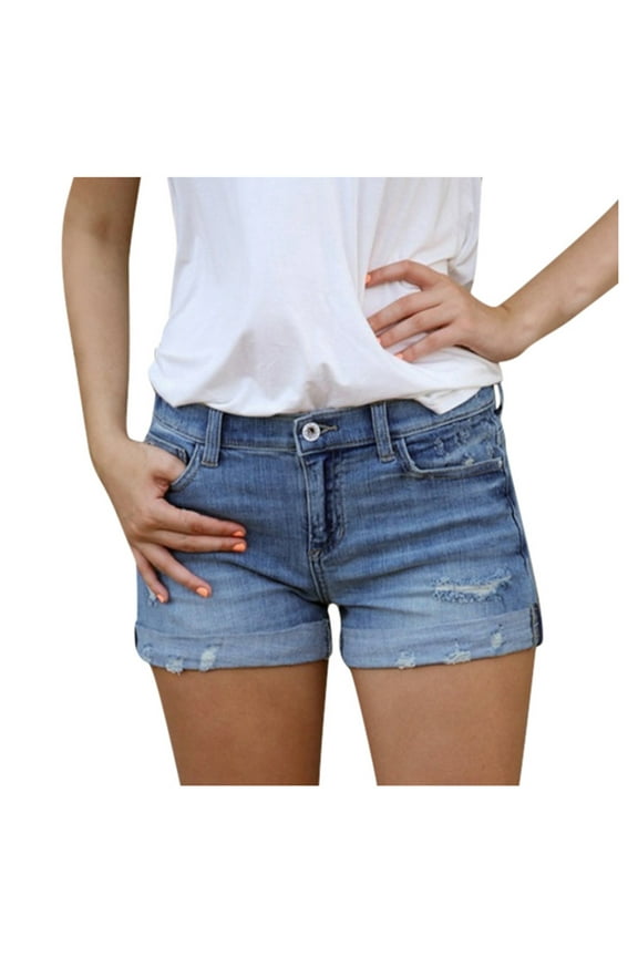 Women's High Waisted Stretchy Denim Bermuda Ripped Jeans Shorts New Summer Jeans Denim Female Wash Denim Summer Casual Beach Shorts with Pockets XS-2XL