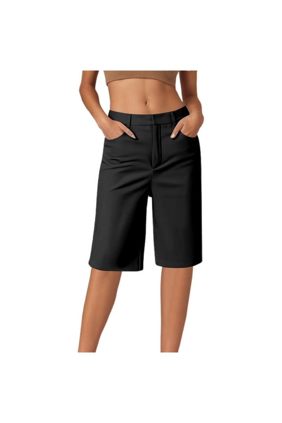 Women's High Waisted Stretchy Denim Bermuda Shorts Casual High Stretch Twill Straight Leg – Solid Color Relaxed Fit Bottoms Summer Flowy Shorts S-2XL