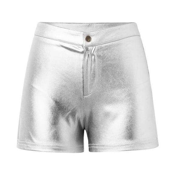 Women's High Waisted Stretchy Denim Bermuda Shorts Fashion Leather Mid Waist Bag Sexy Solid Color Leather Casual Summer Jean Shorts S-XL