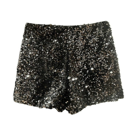 Women's High Waisted Stretchy Denim Bermuda Shorts New Sparkly Sequined Heavy Zipper Club Girl Trendy Casual Shorts S-XL