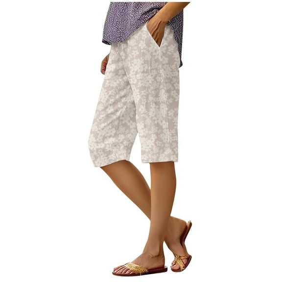 Women's High Waisted Stretchy Denim Bermuda Shorts Stylish Printed Loose Capri Pants Baggy Dressy Casual Womens Jorts S-2XL