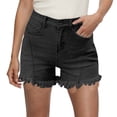 thumbnail image 1 of Women's High Waisted Stretchy Denim Shorts for Casual Outings - Comfortable Distressed Hem Design for Spring and Summer Wear Soft Cropped Jeans,Color:Black,Size:M, 1 of 5