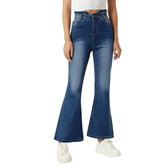 Women's High Waisted Stretchy Skinny Classic Flare Bottom Jeans