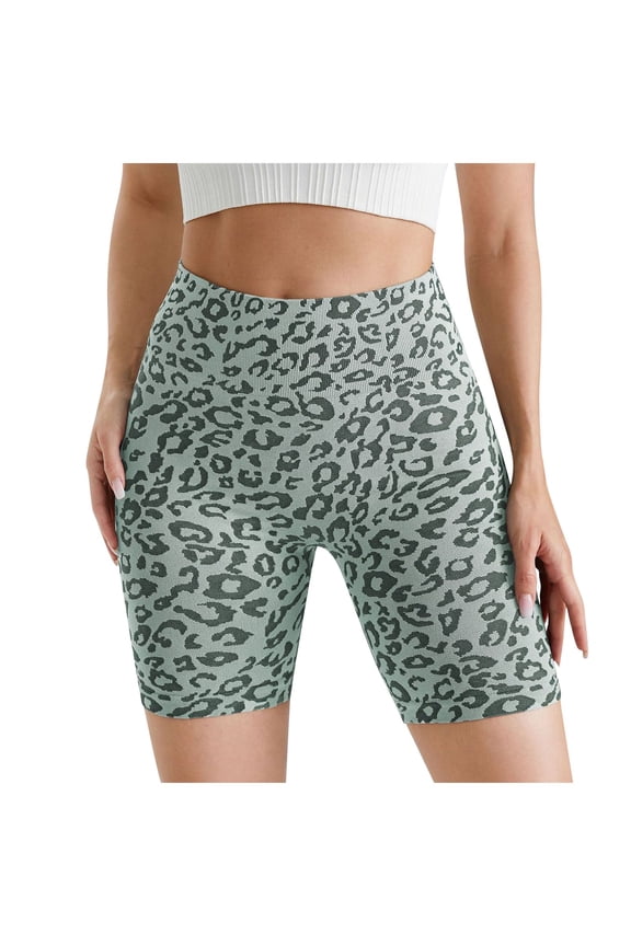 Women's High Waisted Stretchy Summer Shorts Abdominal Leopard Print Yoga Pants Lifting Running Peach Fitness Casual Jean Shorts S-L