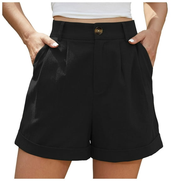 Women's High Waisted Stretchy Summer Shorts Linen Roll Up Pleated Zippered Wrap Hem Wide Leg Trendy Casual Shorts with Pockets S-2XL