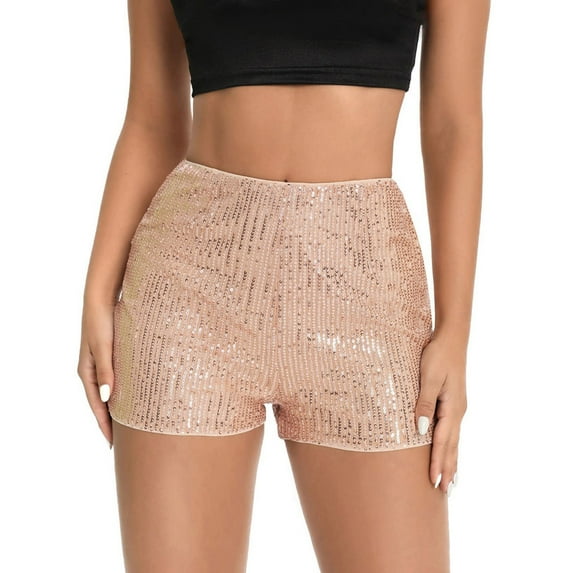 Women's High Waisted Stretchy Summer Shorts Sequined Rave Loose A Line Glitter Clubwear Night Out Casual Beach Shorts S-XL