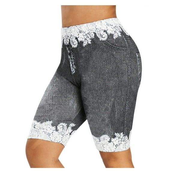 Women's High Waisted Stretchy Summer Shorts Yoga Bike Workout Capris Compression Leggings Pants Casual Jean Shorts S-3XL