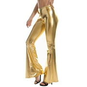 VALMASS Women's High Waisted Stretchy Wide Leg Flare Sequin Pants Sexy Leggings Bell Bottom Lounge Pants Trousers