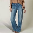thumbnail image 1 of Women's High Waisted Stretchy Wide Leg Jeans Cuffed Baggy Jeans Loose Denim Pants Blue L, 1 of 7