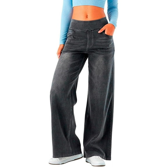 Women's High Waisted Sweatpant Jeans - Stretchy Pull-On Joggers, Wide Leg Denim Lounge Pants with Pockets, Elastic Waist Casual Trousers (XS-XL)