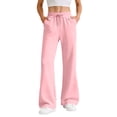 thumbnail image 1 of Women's High Waisted Sweatpants Flare Drawstring Solid Joggers with Pockets Pink L, 1 of 9