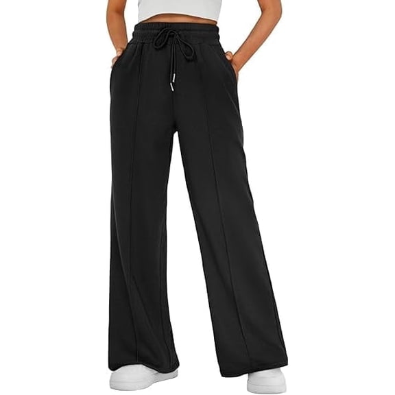 Women’s High Waisted Sweatpants Wide Leg Lounge Pants with Drawstring Elastic Waist Casual Workout Jogger Trousers with Pockets