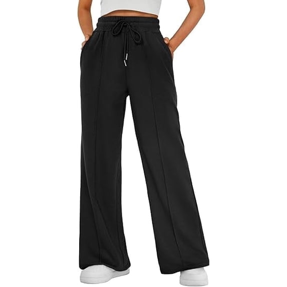Women’s High Waisted Sweatpants Wide Leg Lounge Pants with Drawstring Elastic Waist Casual Workout Jogger Trousers with Pockets