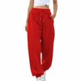 thumbnail image 1 of Women's High Waisted Sweatpants Workout Active Casual Solid Color Jogger Workout Loose Pants Red (S-2XL), 1 of 8