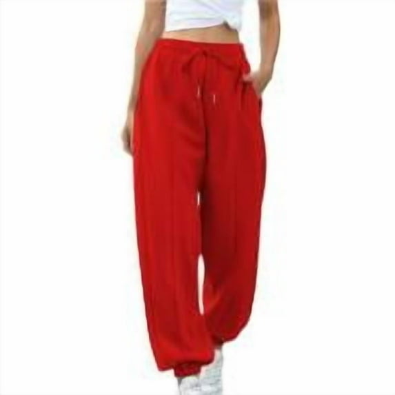 Women's High Waisted Sweatpants Workout Active Casual Solid Color Jogger Workout Loose Pants Red (S-2XL)
