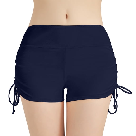 Women's High Waisted Swim Board Shorts (Available in Plus) Side Drawstring Swimsuit Bottoms Red XL