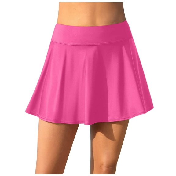 Women's High - Waisted Swim Skirt with Built - in Brief - Nylon/Spandex, Belly , Elastic Waist