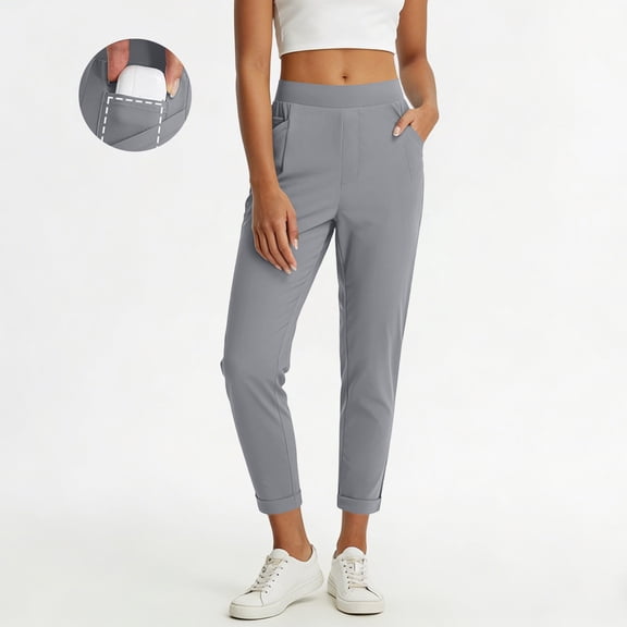 Women's High Waisted Tapered Pants with Pockets, Lightweight Stretchy Ankle Trousers for Work Casual Daily Wear Gray S