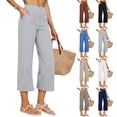 thumbnail image 1 of Women's High Waisted Three Quarter Cotton Linen Pants Solid Color Casual, 1 of 9