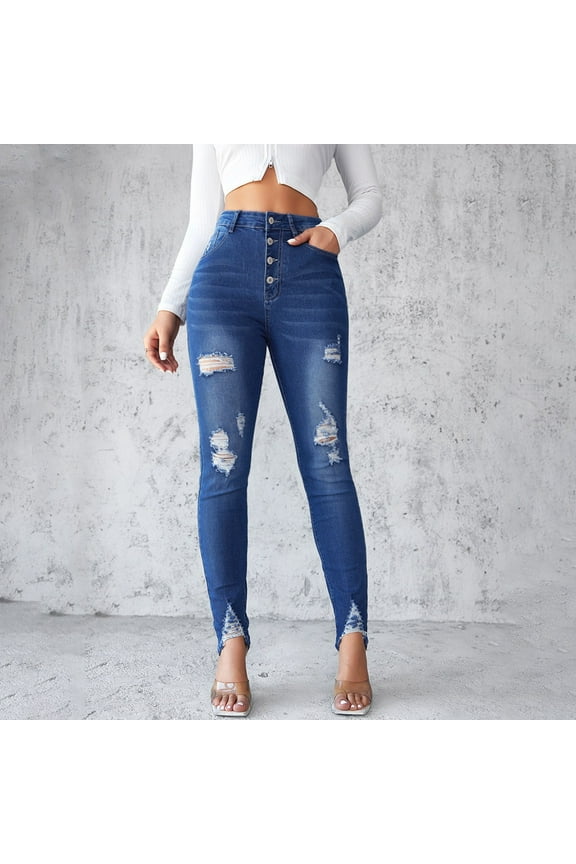 Women's High Waisted Tight Jeans Women's Slim Fit Blue Small Leg Pants Pencil Pants Long Stilt Pants Jean 18 Ladies Pants Size 14 Women's Elastic Waist Pants Relativity Leggings Boot Cut Pants for