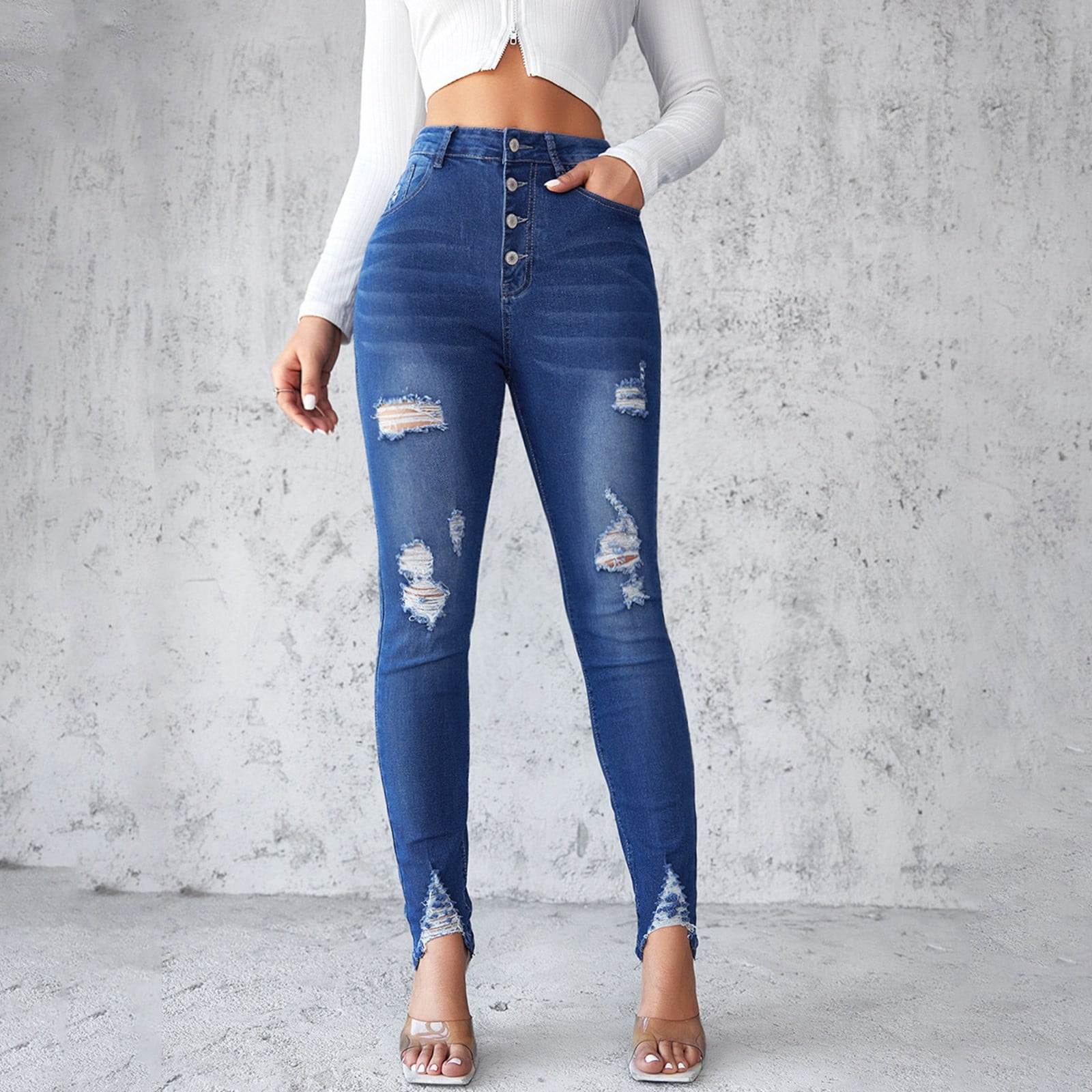 sunyuannn Women's High Waisted Tight Jeans Women's Slim Fit Blue Small Leg Pants Pencil Pants Womens Jean High Waist Denim Pants 18 plus Dress