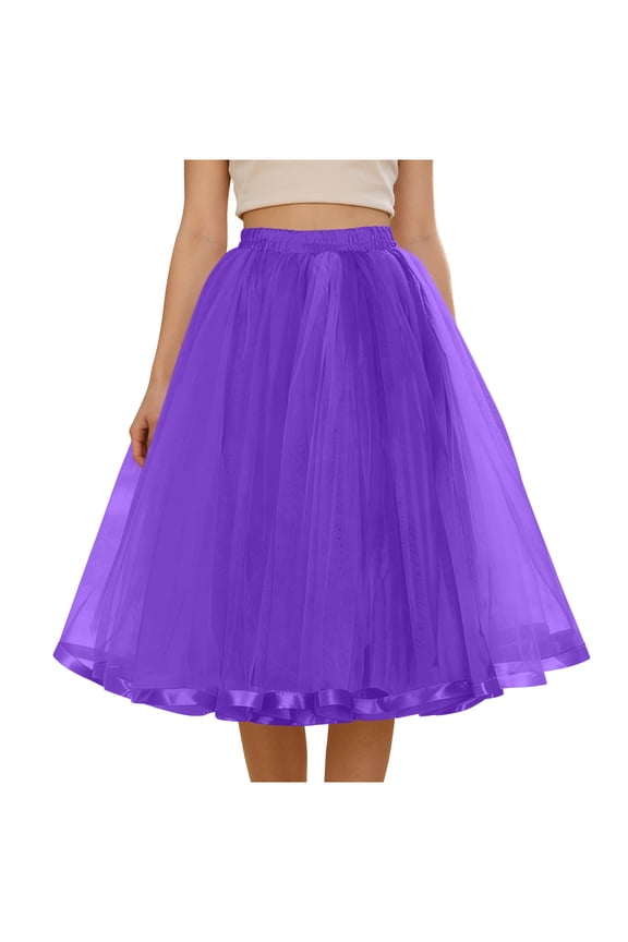 Women's High Waisted Tulle Midi Skirt A-Line Layered Mesh Tutu Skirt Fluffy Puffy Swing Skirts Elegant Vintage Style For Party Cocktail Evening Wedding Guest