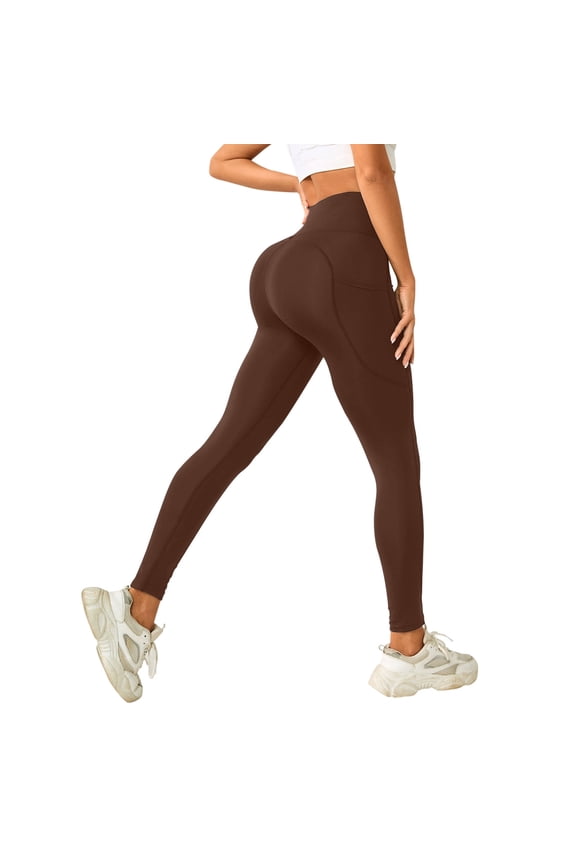 Women's High Waisted Tummy Control Leggings – Cellulite Smoothing Yoga Pants with Stretchy Athletic Fit, Running & Casual Footless Tights(Coffee,XXL)