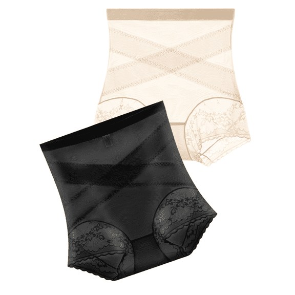 Women’s High Waisted Tummy Control Underwear, Seamless Shapewear Panties, Soft Stretch Slimming Control Briefs for Women, Black & Nude Body Shaper Underwear (M)