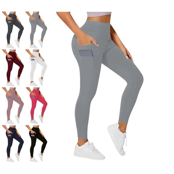 Women's High Waisted Tummy Control Workout Leggings 7/8 Length Ultra Soft Yoga Pants Light Gray S