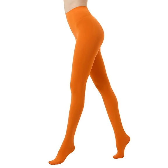 Women's High Waisted Velvet Opaque Tights Skinny Sheer Like Bare Leg Effect Stockings Orange XL